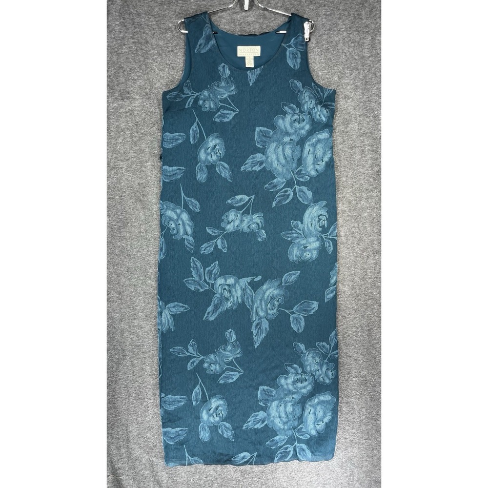 Vintage Norton McNaughton Maxi Dress Womens L Sleeveless Dark Teal Floral Y2K